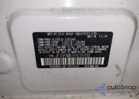 2015 Subaru Impreza 2.0I Limited z USA, uszkodzony, nr VIN JF1GPAM67FH215700